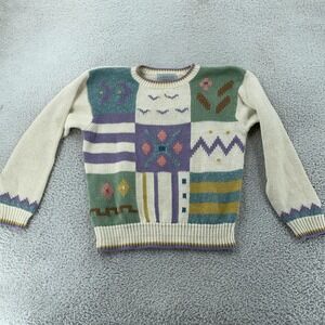 Lauren Cole‎ Petites Crop Sweater Womens SP Colorful Pastel Patchwork Knitted